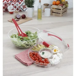 Gifi Saladier fraîcheur multicompartiments transparent et rouge Outlet