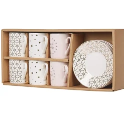 Gifi Service à café faïence blanc rose or 6 personnes