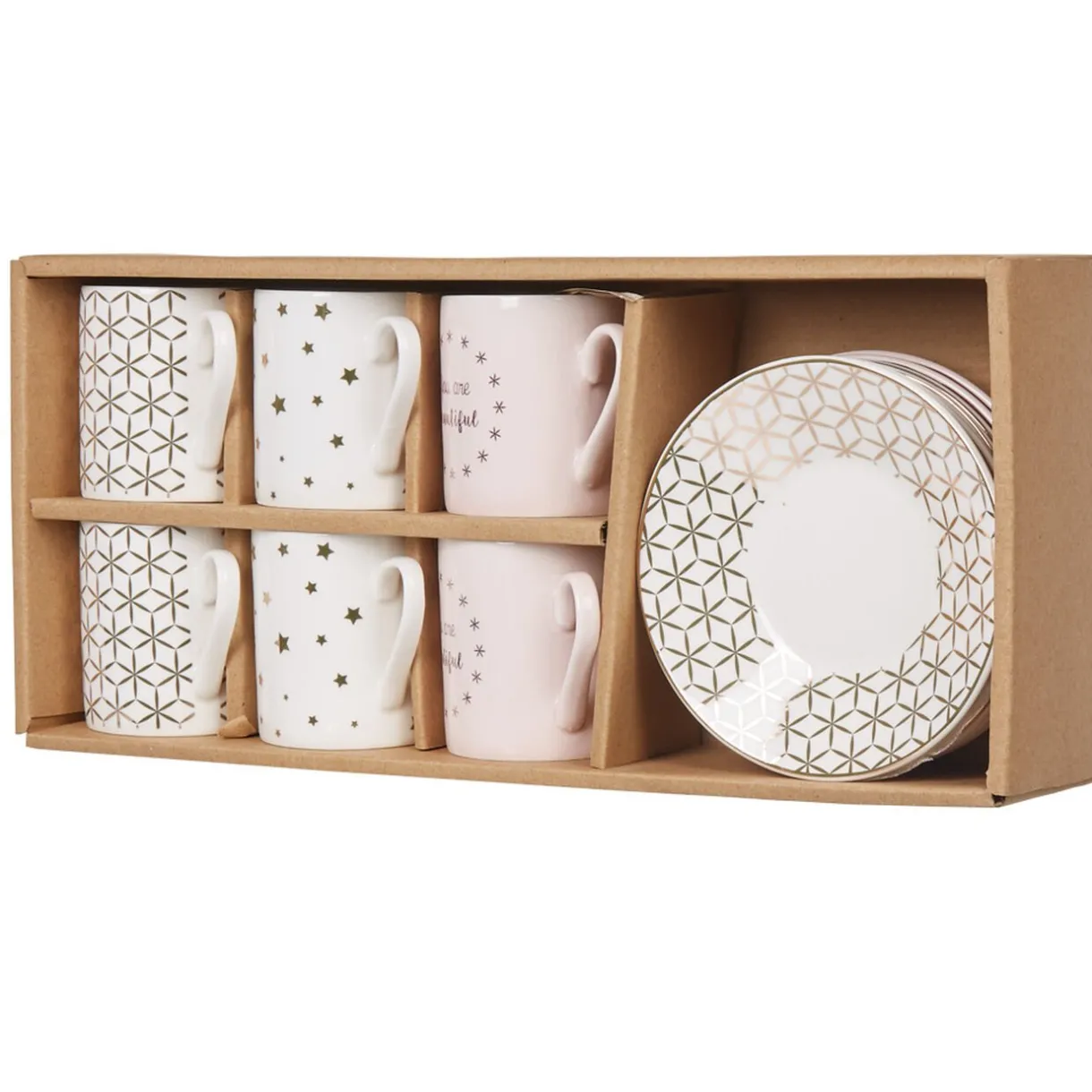 Gifi Service à café faïence blanc rose or 6 personnes