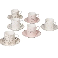 Gifi Service à café faïence blanc rose or 6 personnes