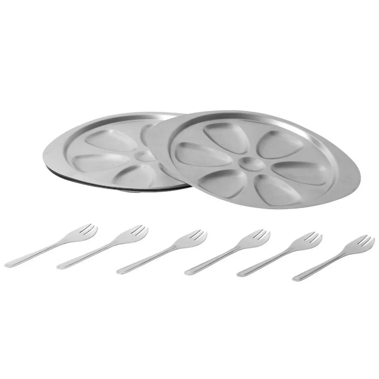 Gifi Service à huîtres argenté inox 6 plats 6 fourchettes Clearance