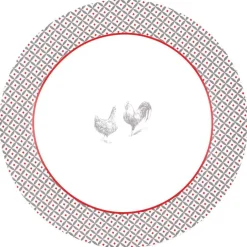 Gifi Service à vaisselle design campagne poule 12 pièces gris blanc rouge