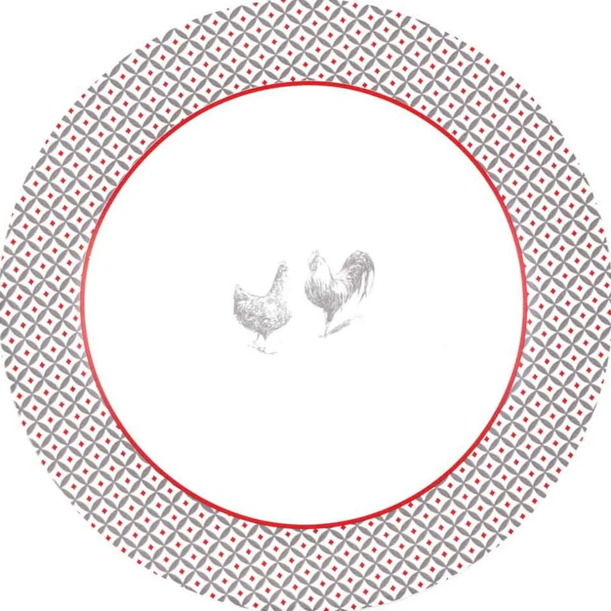 Gifi Service à vaisselle design campagne poule 12 pièces gris blanc rouge