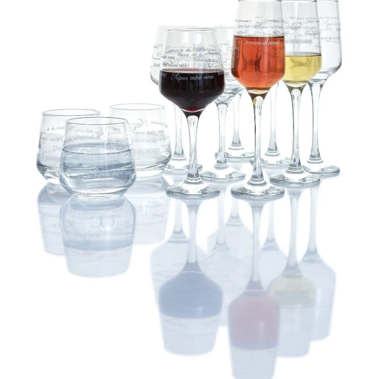 Gifi Service à verre transparent avec inscriptions phrases x12
