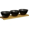 Gifi Service apéritif 3 bols en porcelaine et 1 planche en bambou
