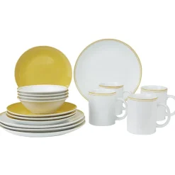 Gifi Service vaisselle complet jaune et blanc 32 pièces New
