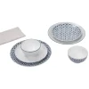 Gifi Service vaisselle en porcelaine 18 pièces motif graphique bleu et blanc Outlet