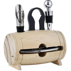 Gifi Set 4 accessoires à vin dans tonneau en bois