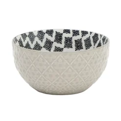 Gifi Set 4 bols décor ethnique noir et blanc et support en bambou Hot