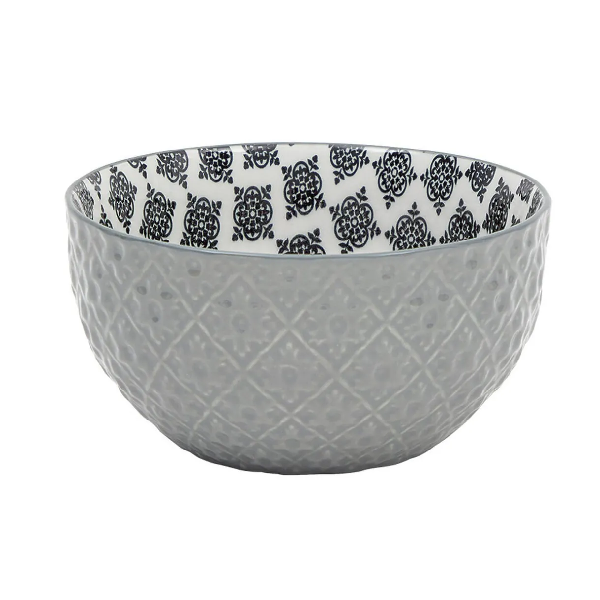 Gifi Set 4 bols décor ethnique noir et blanc et support en bambou Hot
