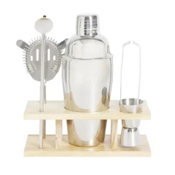 Gifi Set à cocktail acier avec support bois 6 pièces Clearance