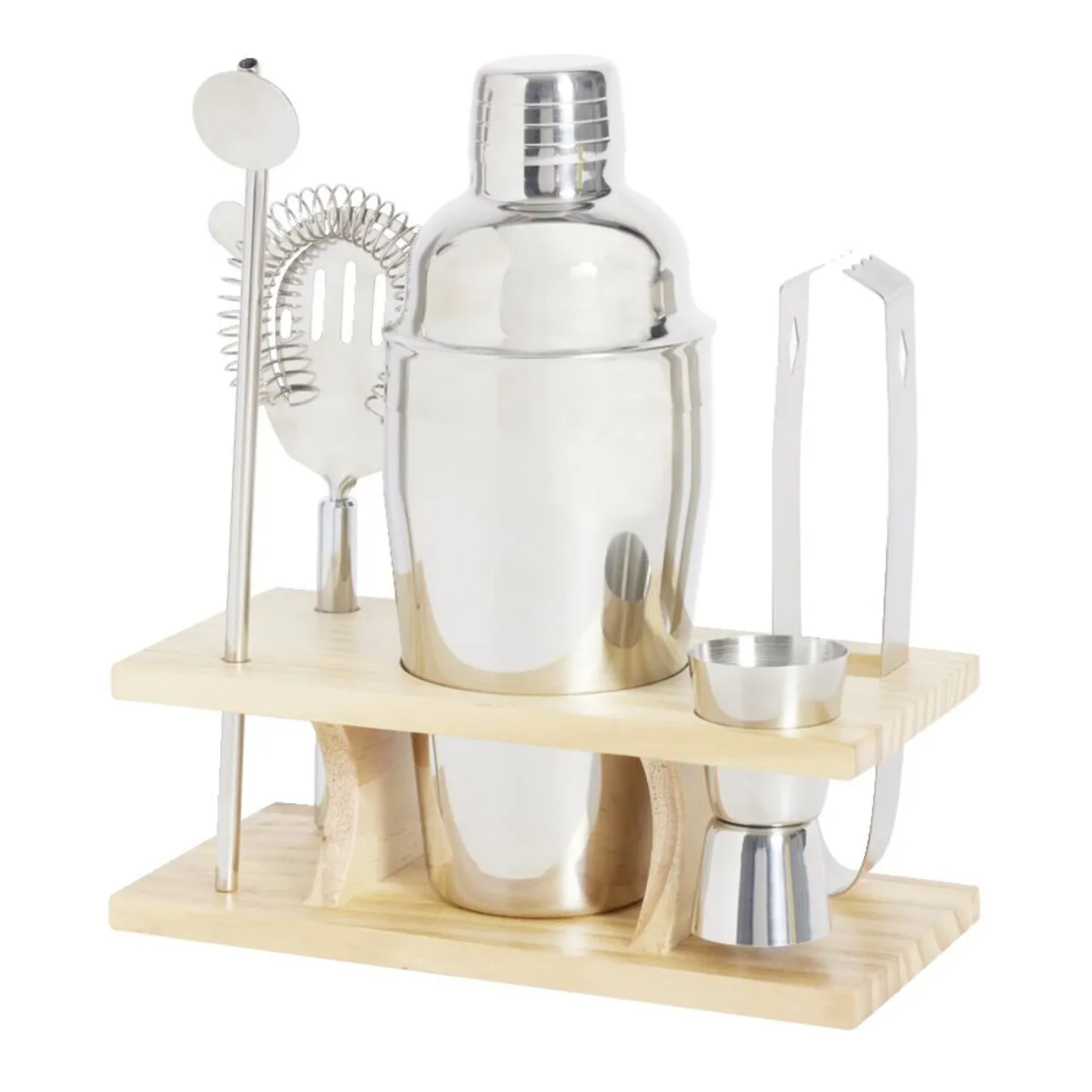 Gifi Set à cocktail acier avec support bois 6 pièces Clearance