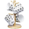 Gifi Set 4 mugs décor arabesque noir et blanc et support en bambou Best