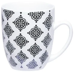 Gifi Set 4 mugs décor arabesque noir et blanc et support en bambou Best