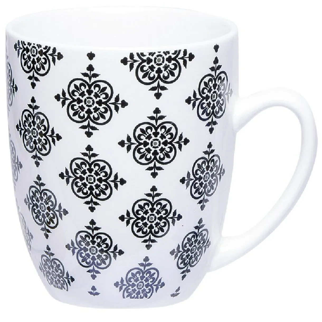 Gifi Set 4 mugs décor arabesque noir et blanc et support en bambou Best