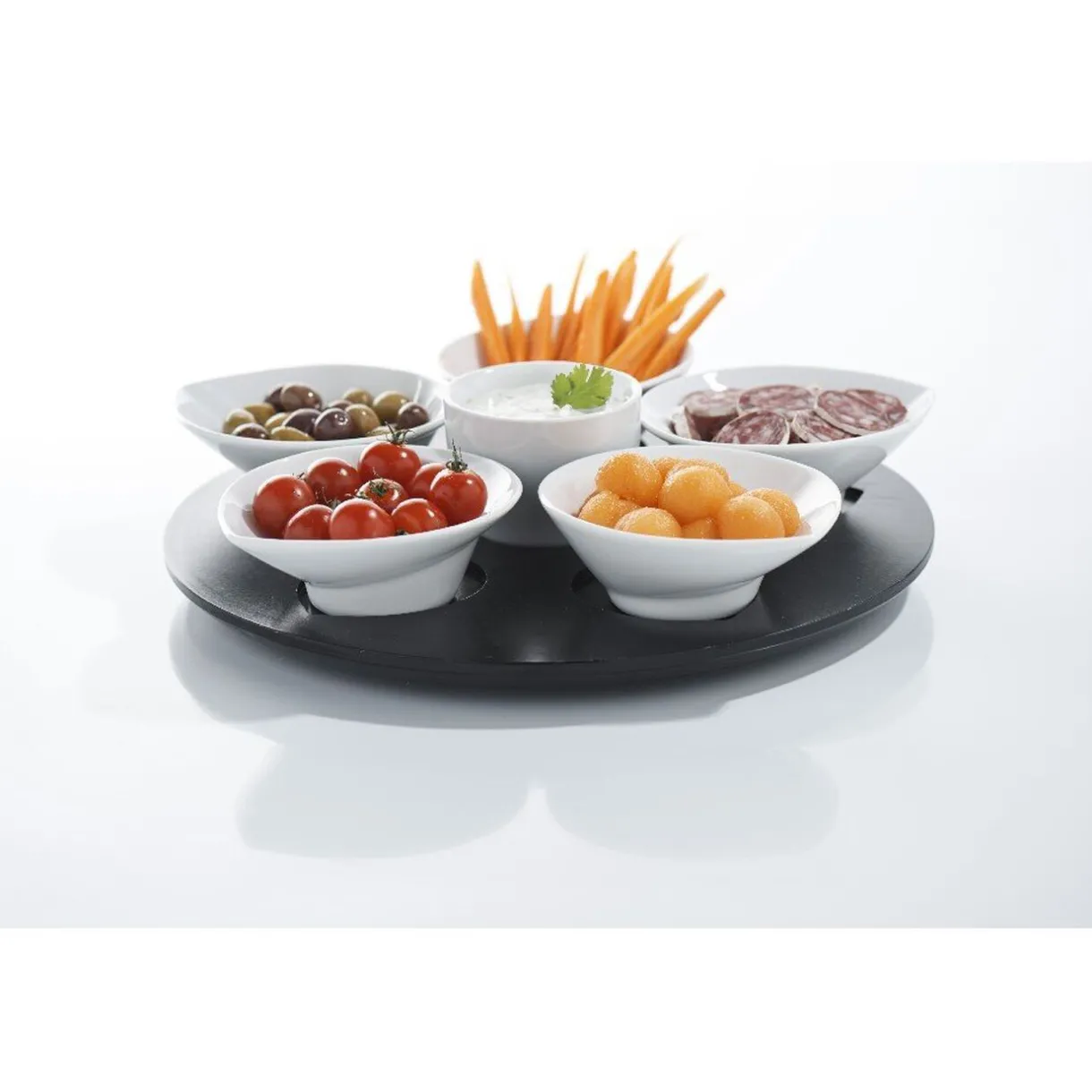 Gifi Set apéritif plateau tournant 6 coupelles noir et blanc Online