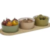Gifi Set apéritif coupelle porcelaine x3 et support bambou