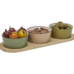 Gifi Set apéritif coupelle porcelaine x3 et support bambou