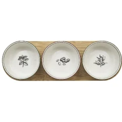 Gifi Set apéritif coupelle porcelaine x3 et support bambou