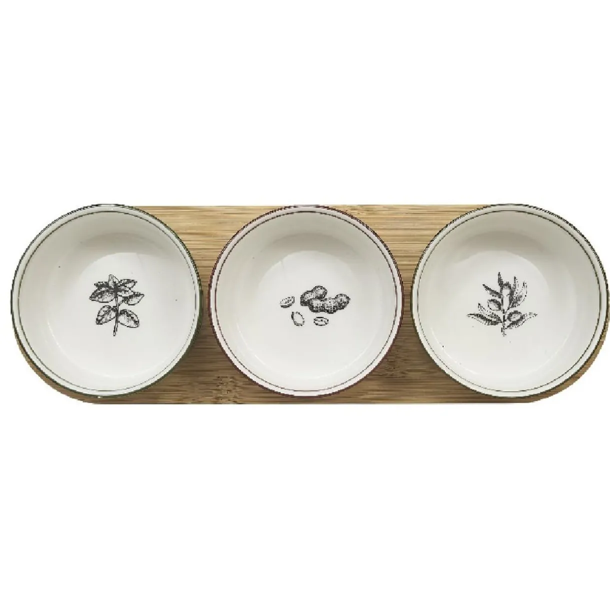 Gifi Set apéritif coupelle porcelaine x3 et support bambou