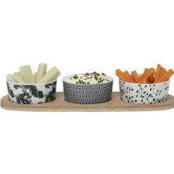 Gifi Support à apéritifs avec 3 coupelles déco végétal noir blanc