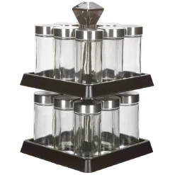 Gifi Support à épices noir 16 bocaux en verre et inox 2 étages Clearance