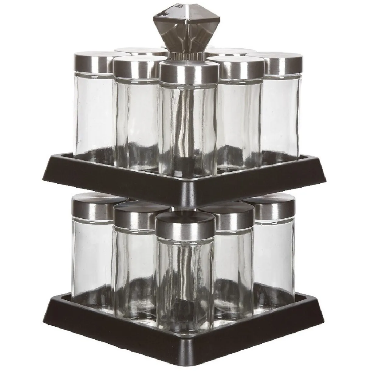 Gifi Support à épices noir 16 bocaux en verre et inox 2 étages Clearance
