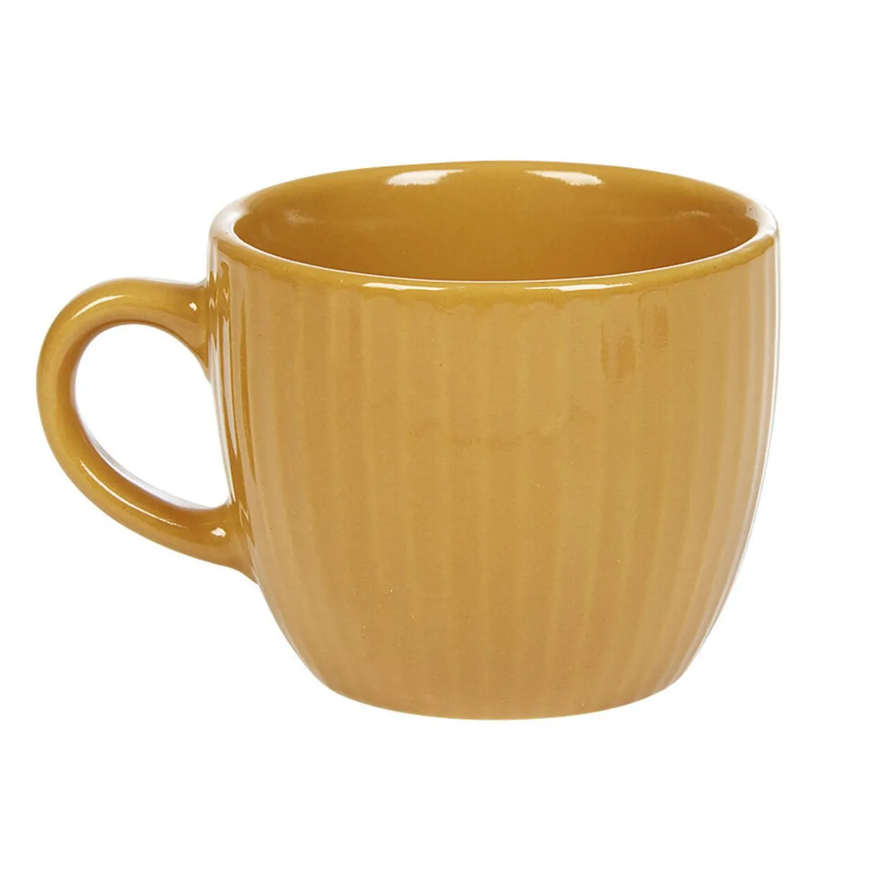 Gifi Tasse à expresso faïence jaune moutarde et rainures verticales relief