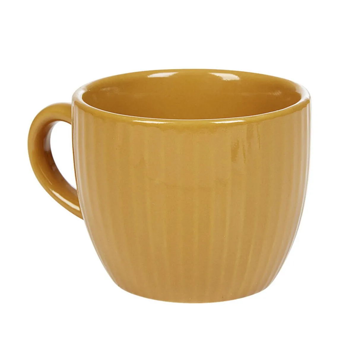 Gifi Tasse à expresso faïence jaune moutarde et rainures verticales relief