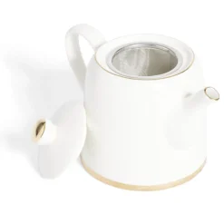 Gifi Théière 1L faïence blanc et doré Ø12xH15xm New