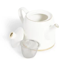 Gifi Théière 1L faïence blanc et doré Ø12xH15xm New