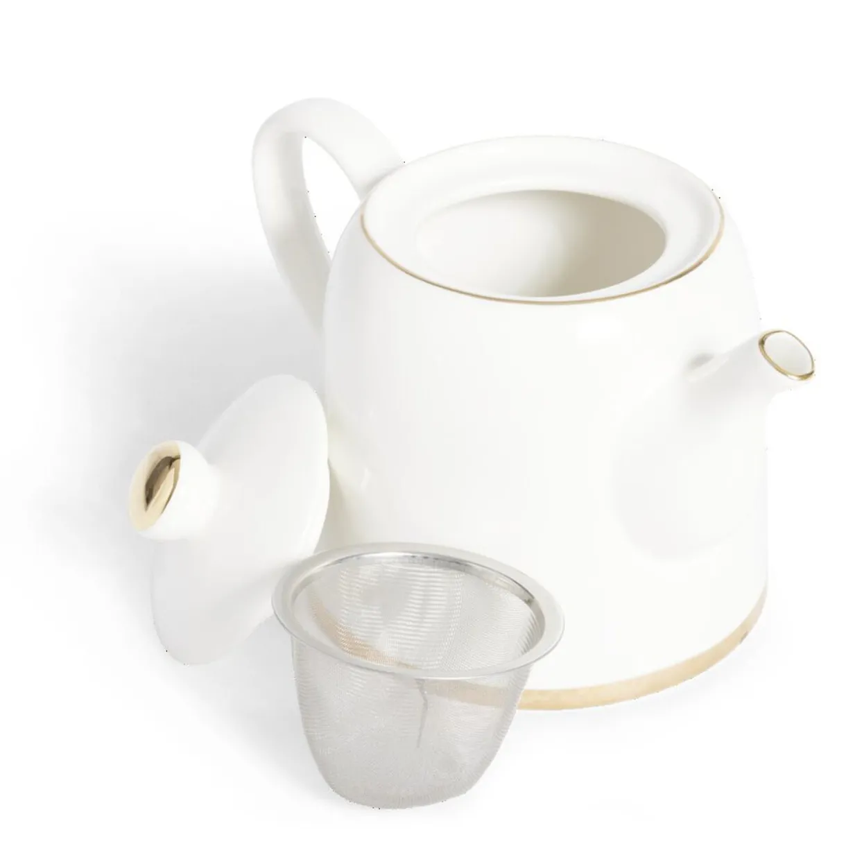 Gifi Théière 1L faïence blanc et doré Ø12xH15xm New