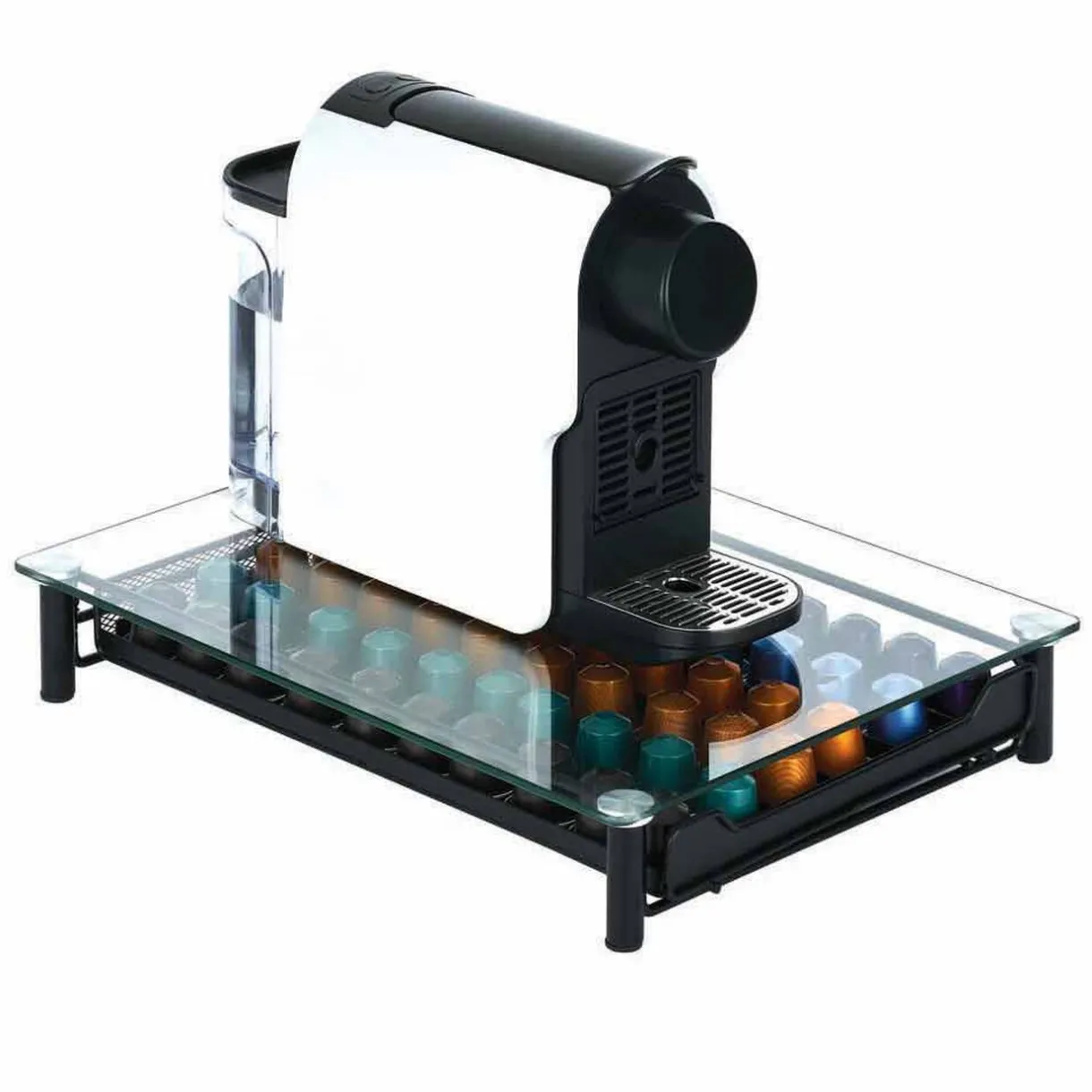 Gifi Tiroir à capsules en métal noir avec plateau en verre Outlet