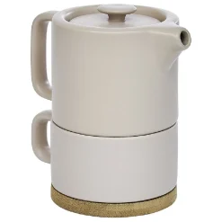 Gifi Tisanière 40cl et tasse 25cl grès taupe avec support bambou
