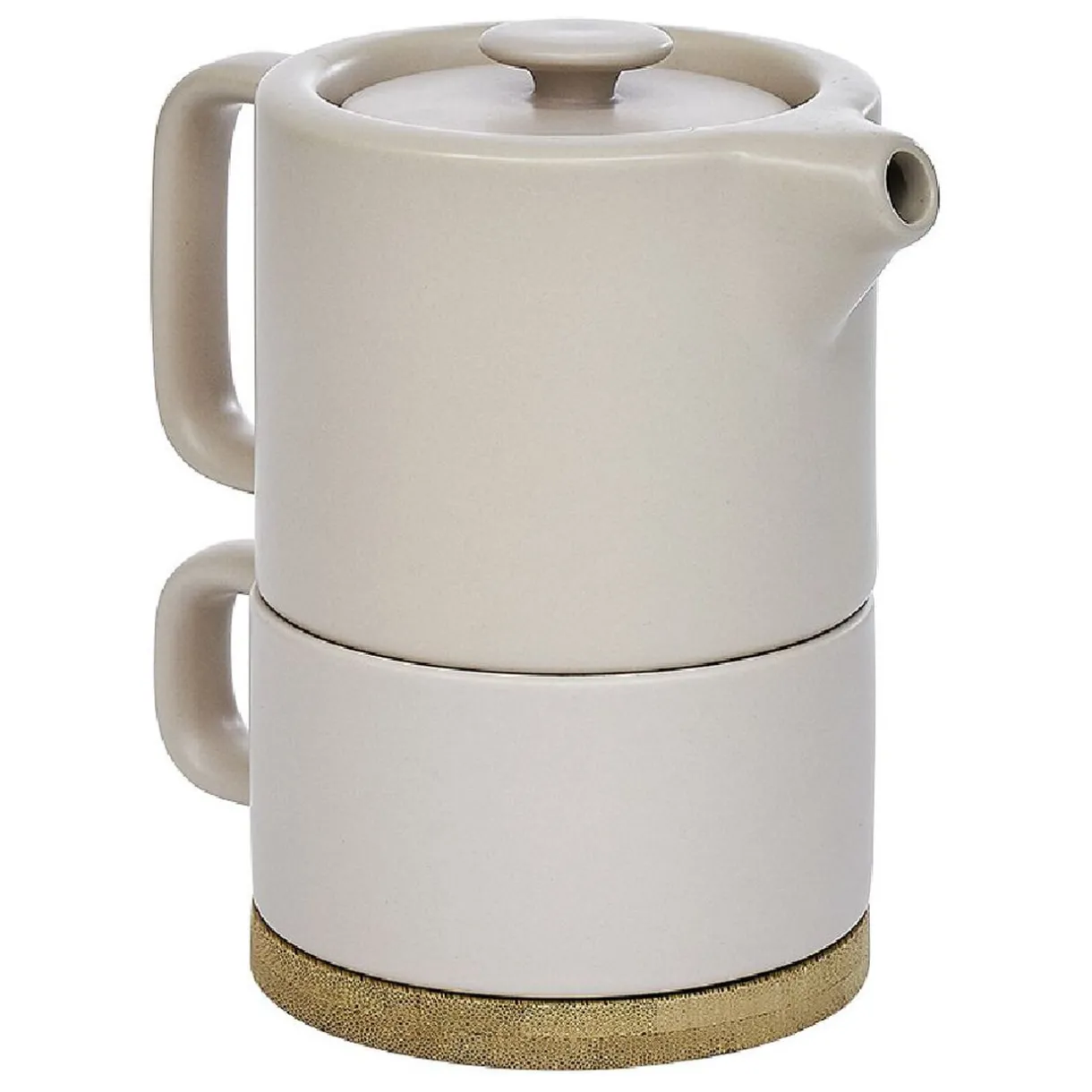 Gifi Tisanière 40cl et tasse 25cl grès taupe avec support bambou