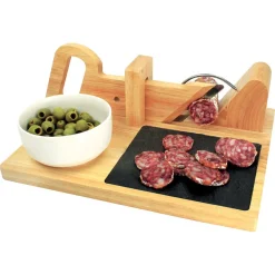 Gifi Trancheuse à saucisson manuelle bambou plateau ardoise Clearance