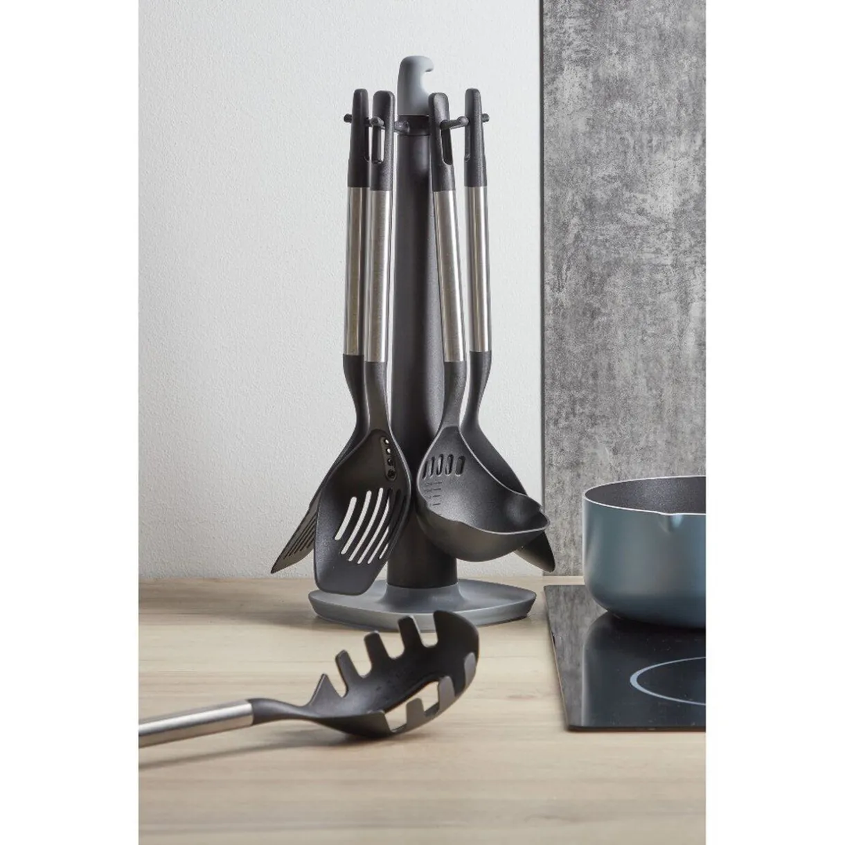 Gifi Ustensiles de cuisine x5 avec support noi et gris Outlet