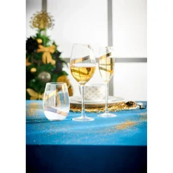 Gifi Verre à vin transparent motif ruban doré x3