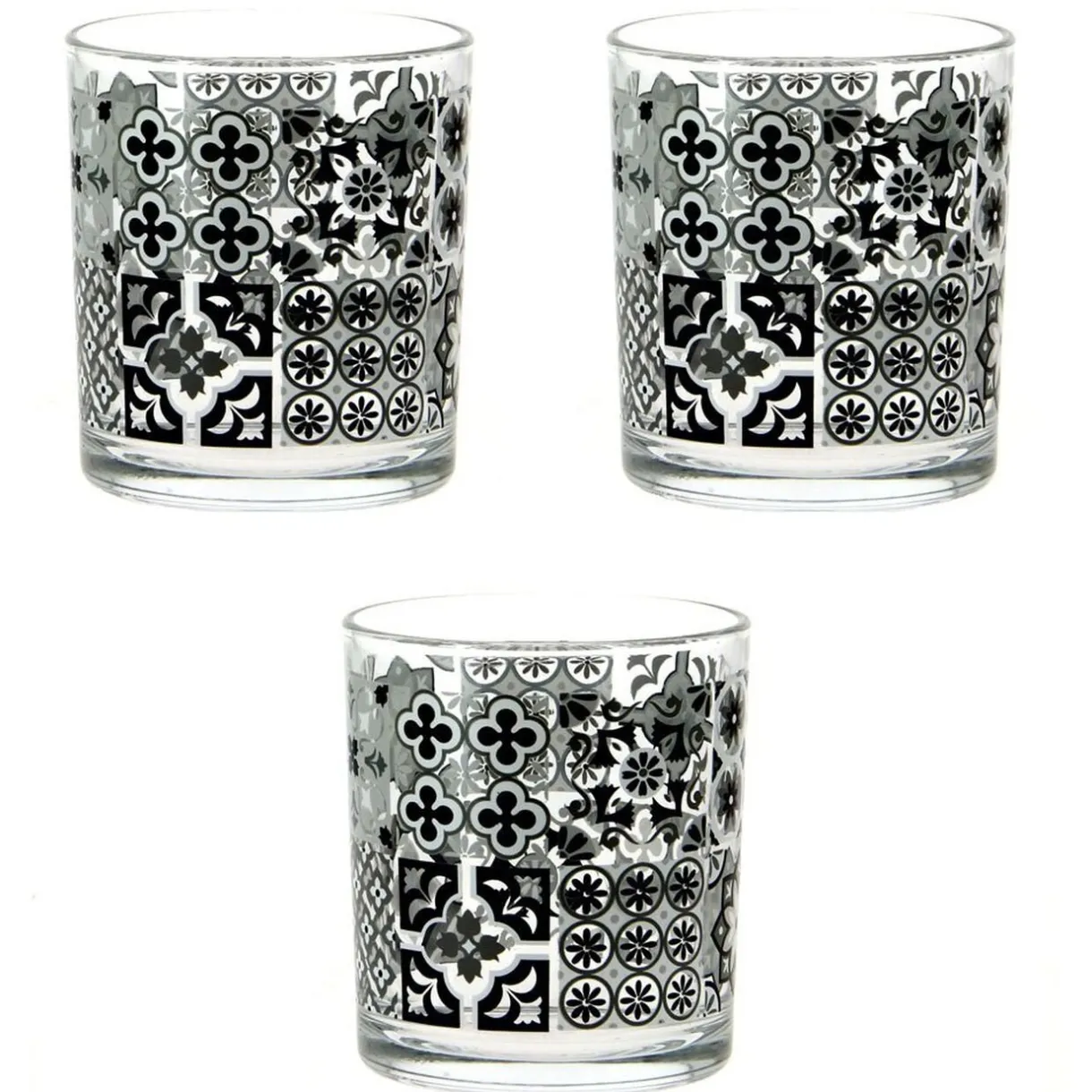 Gifi Verre bas motif carreaux de ciment x 3