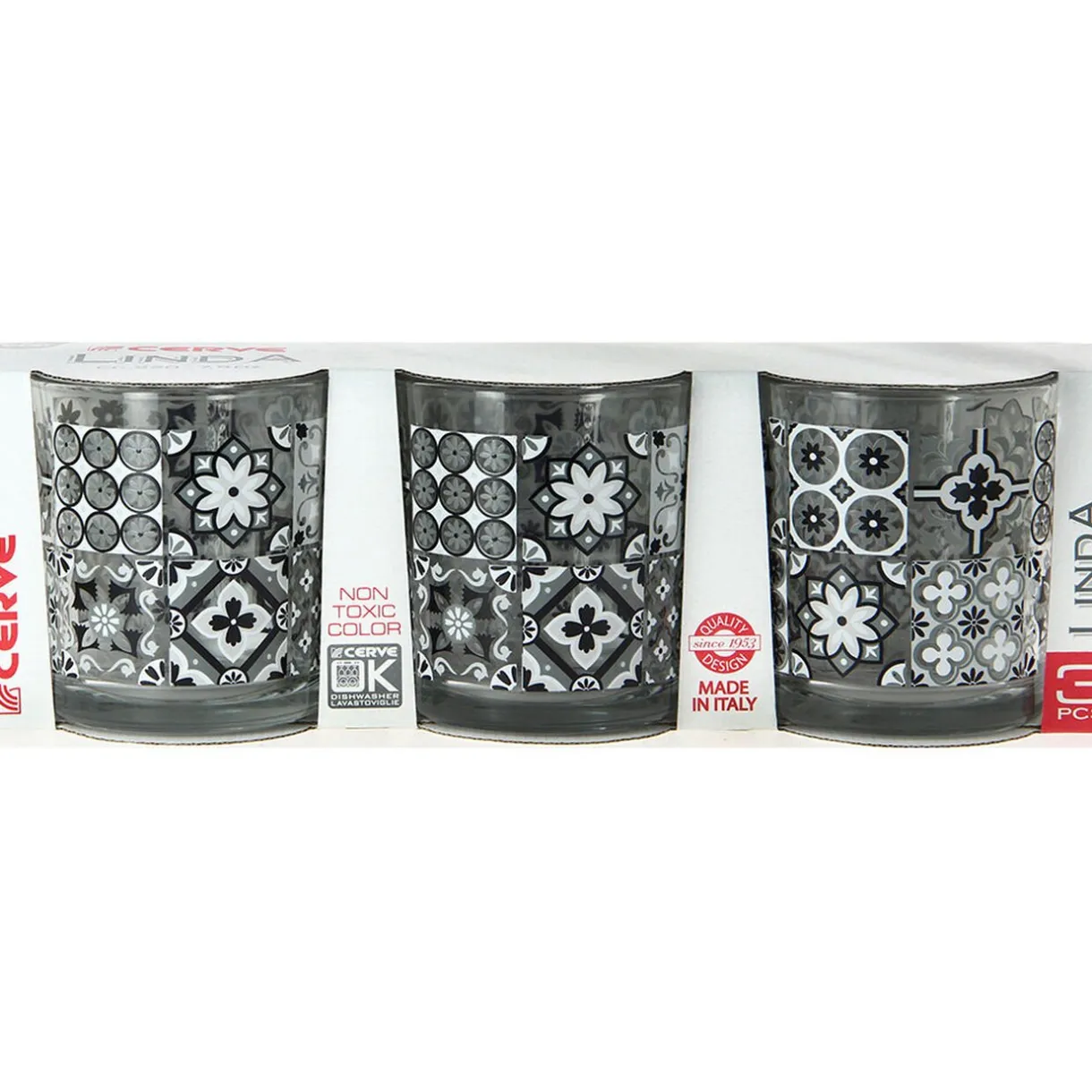 Gifi Verre bas motif carreaux de ciment x 3
