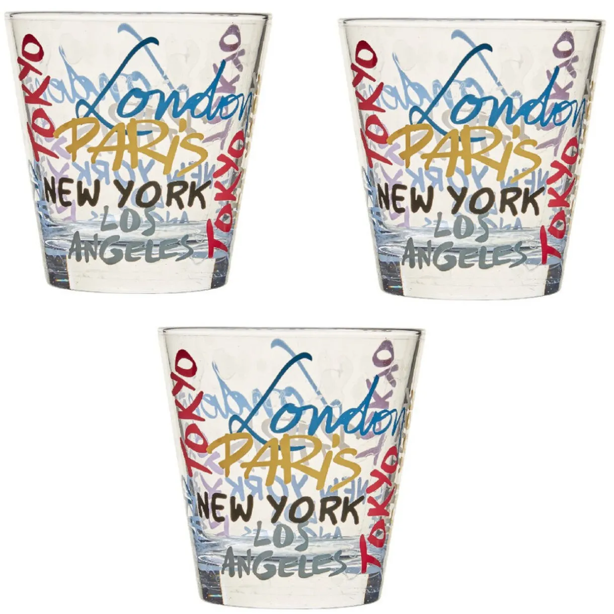 Gifi Verre gobelet transparent déco cities multicolore x 3 Hot