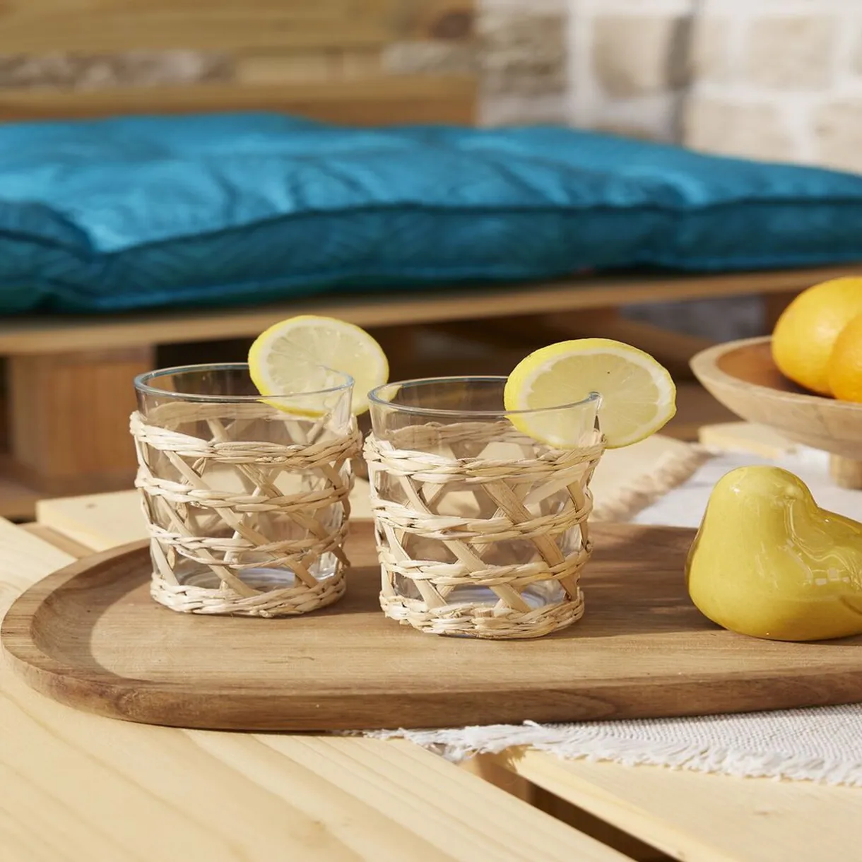 Gifi Verre haut transparent avec raphia Ø8xH12,5cm Sale