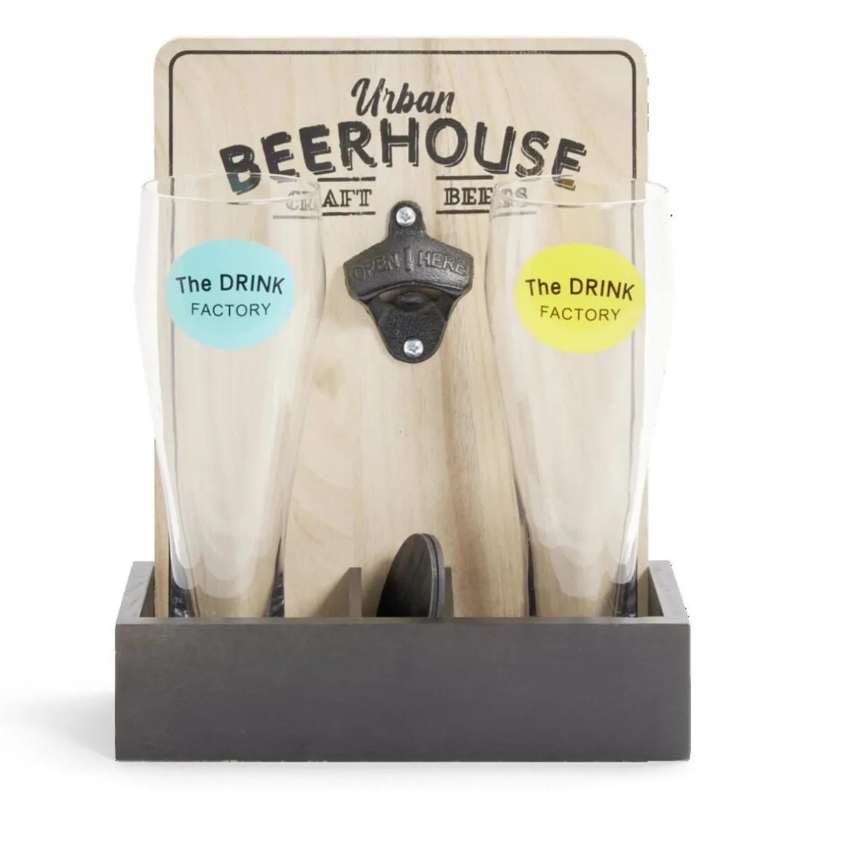 Gifi Verres à bière 50cl x2 avec support décapsuleur et 2 sous verres